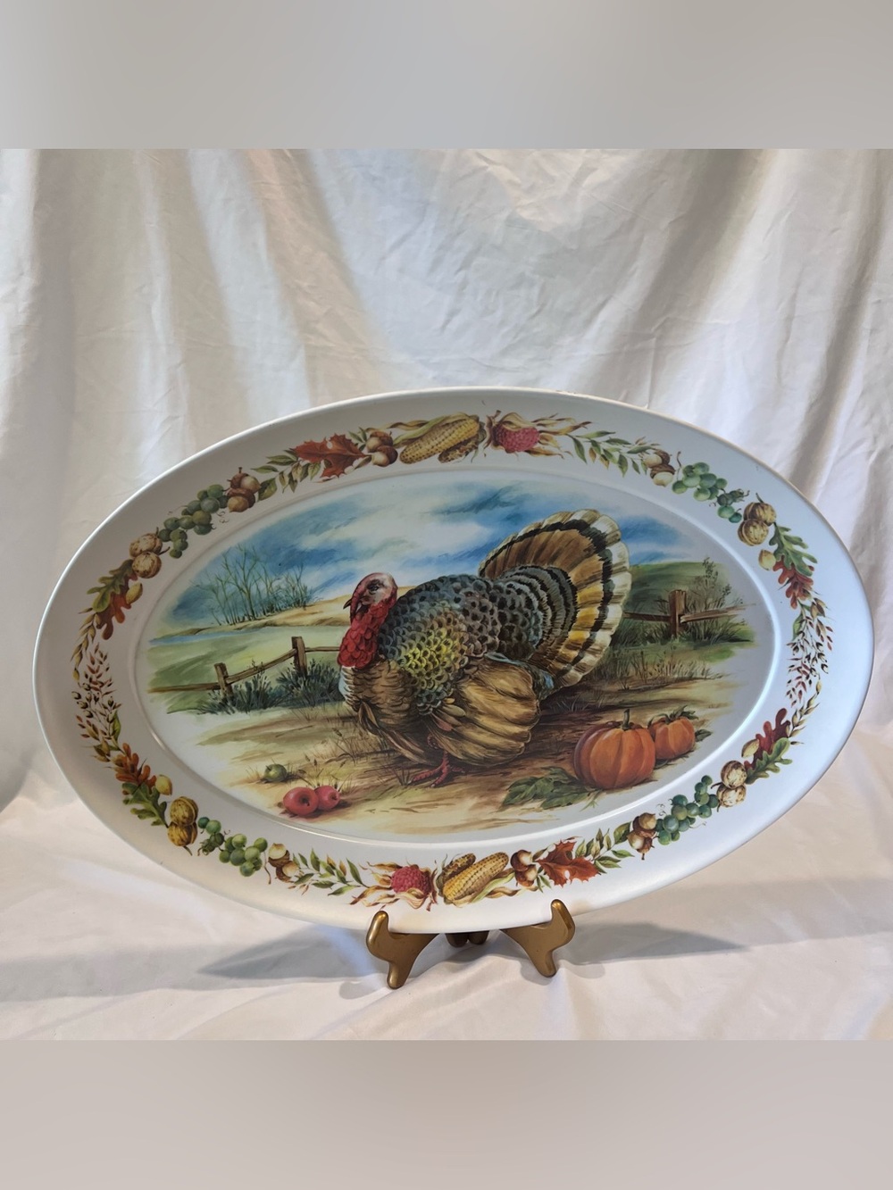 Vintage Brookpark #1521 Turkey Thanksgiving Platter Melamine 17” Fall